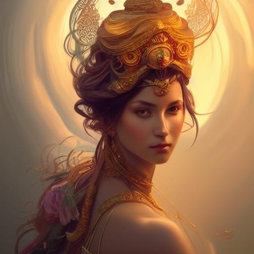 Love and Beauty Goddess Portrait in Art Nouveau Style
