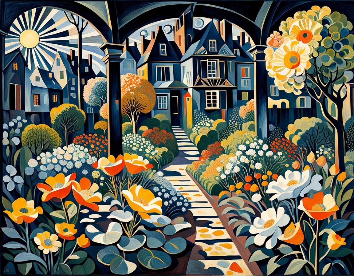 Sunlit Garden in Cubist Style