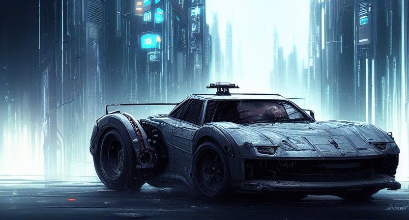 Cyberpunk Car in Hyperrealistic Digital Illustration