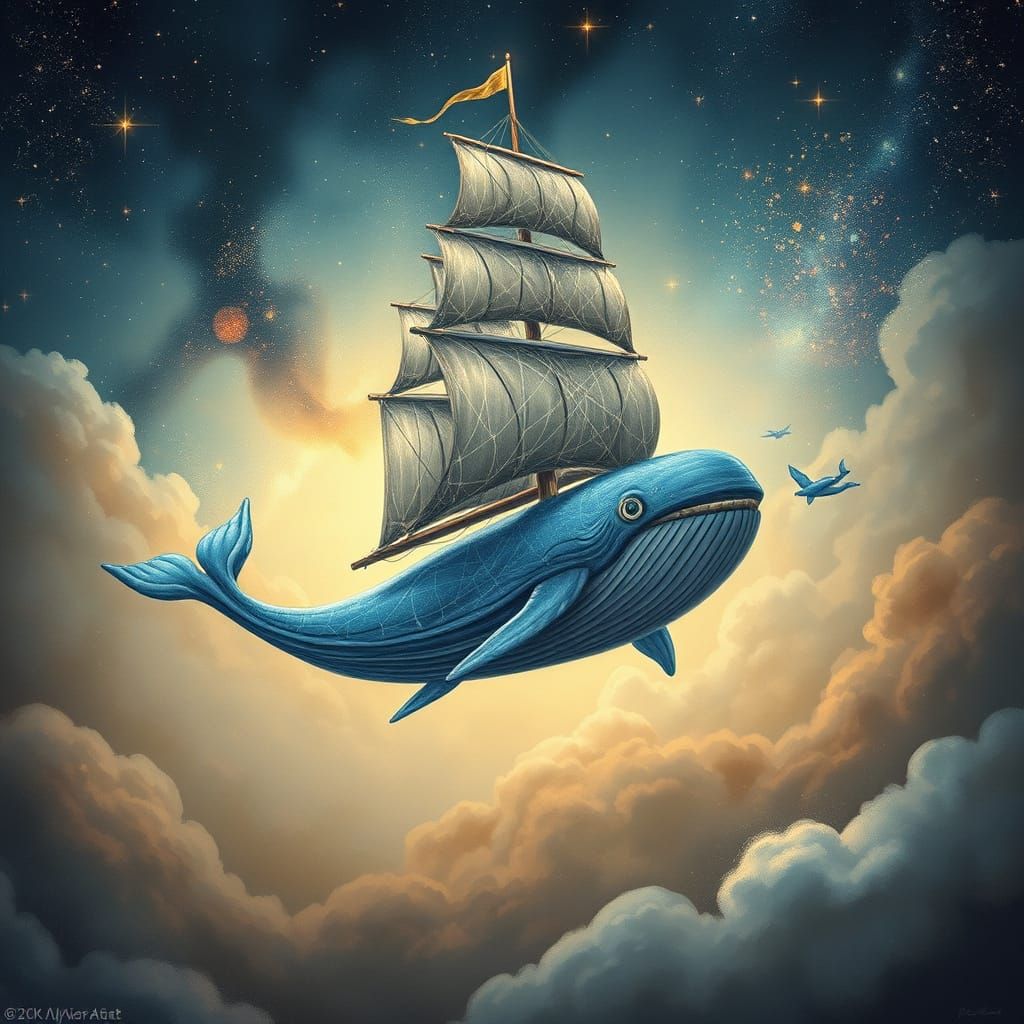 Cosmic Whale Ship with Cobweb Sails