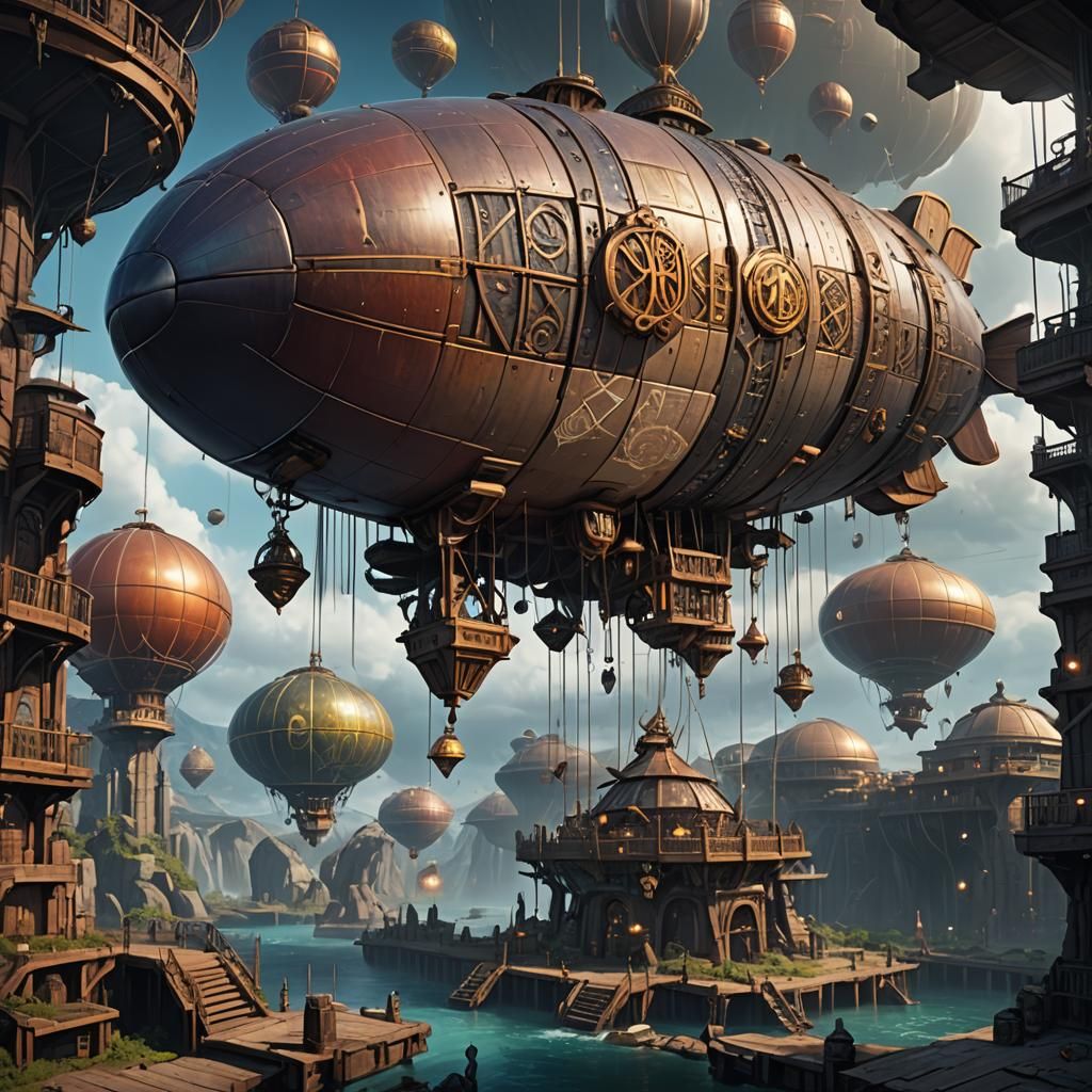 High-Fantasy Blimp Station Concept Art
