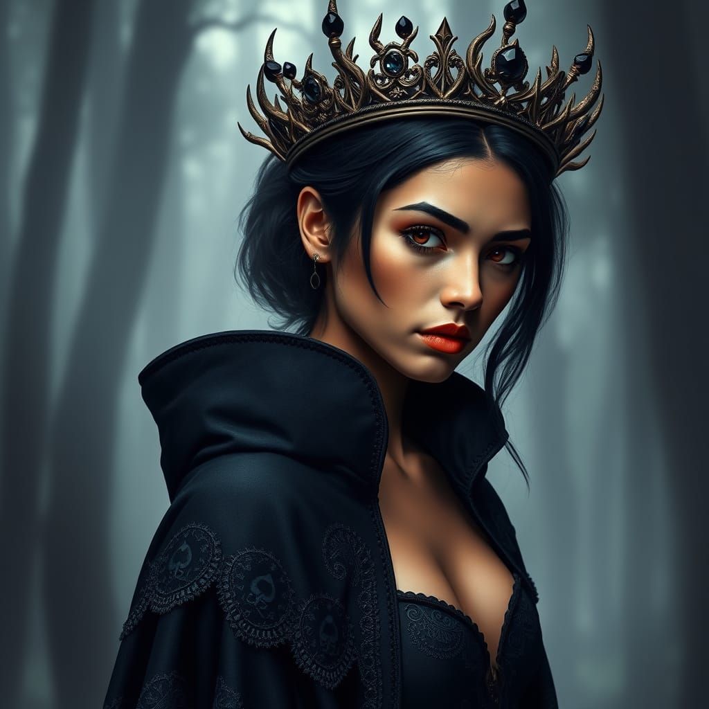 Gothic Queen in Misty Forest Portrait