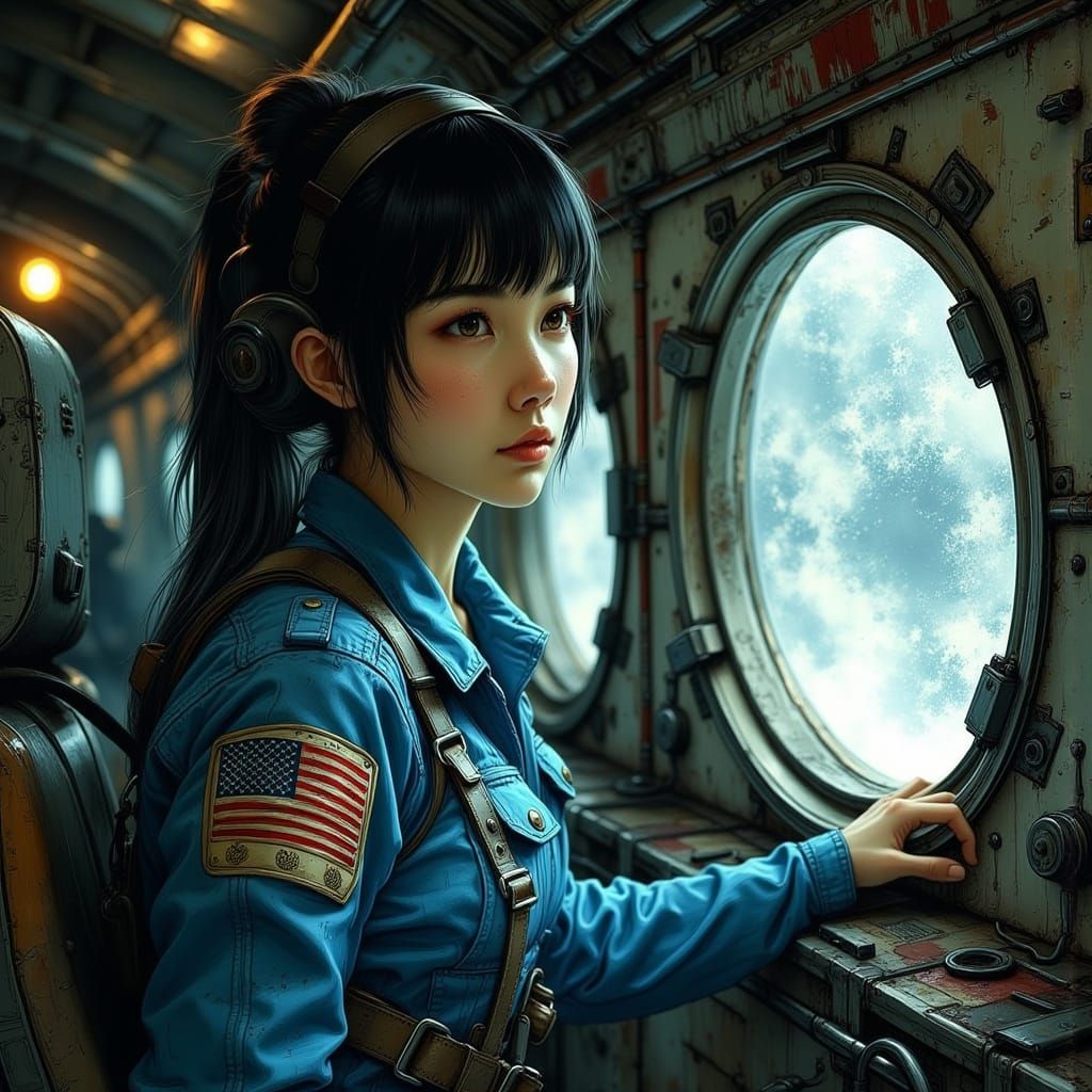 The spacecraft is landing and the astronaut is looking at the pilot