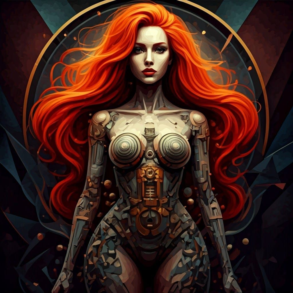 Futuristic Redhead Cubism style