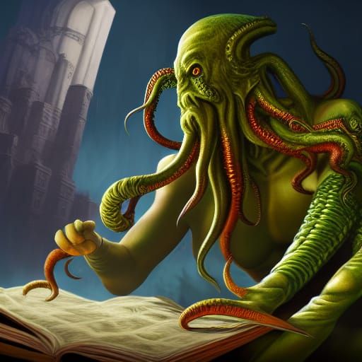 Cthulhu DMing D&D in Detailed Matte Painting