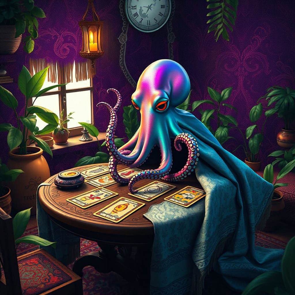 Octopus Tarot Reader in Bohemian Setting