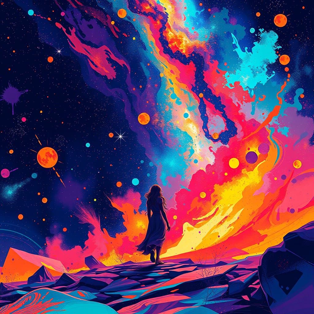 Vibrant Galaxy Landscape in Triadic Color Palette