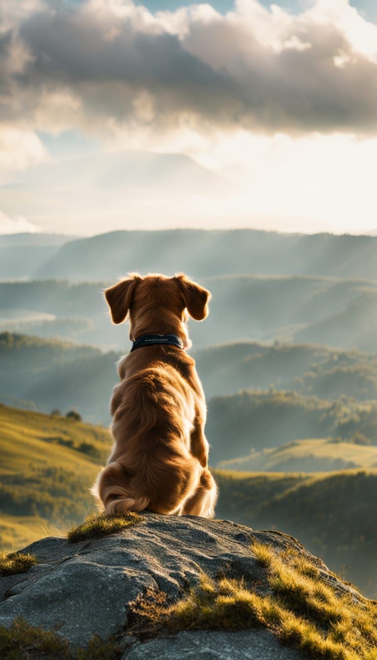Dog Contemplates Landscape from a Hill