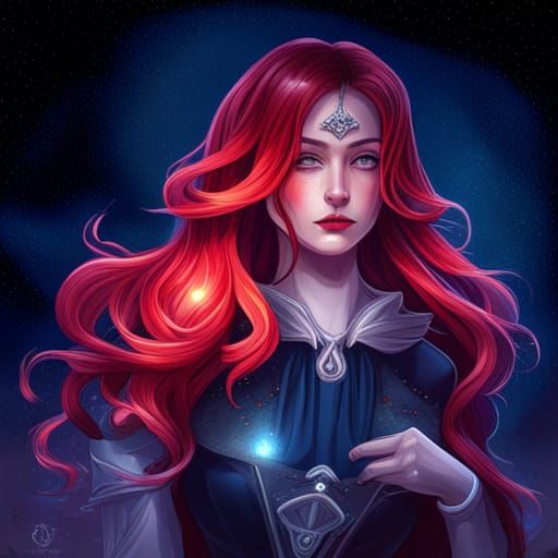 Fairycore Gothic Princess Under Starry Night, Art Nouveau