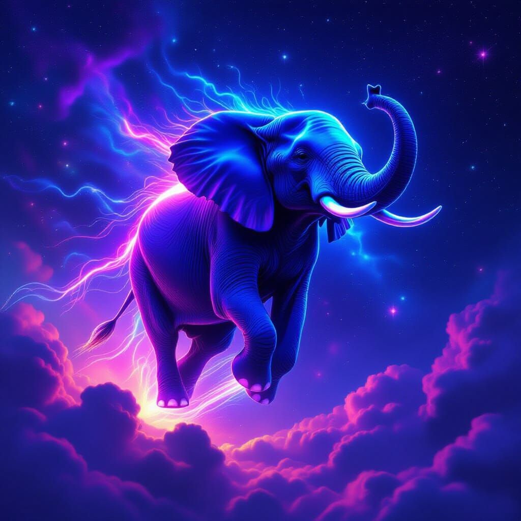 Neon Elephant Ascends to Cosmic Heaven