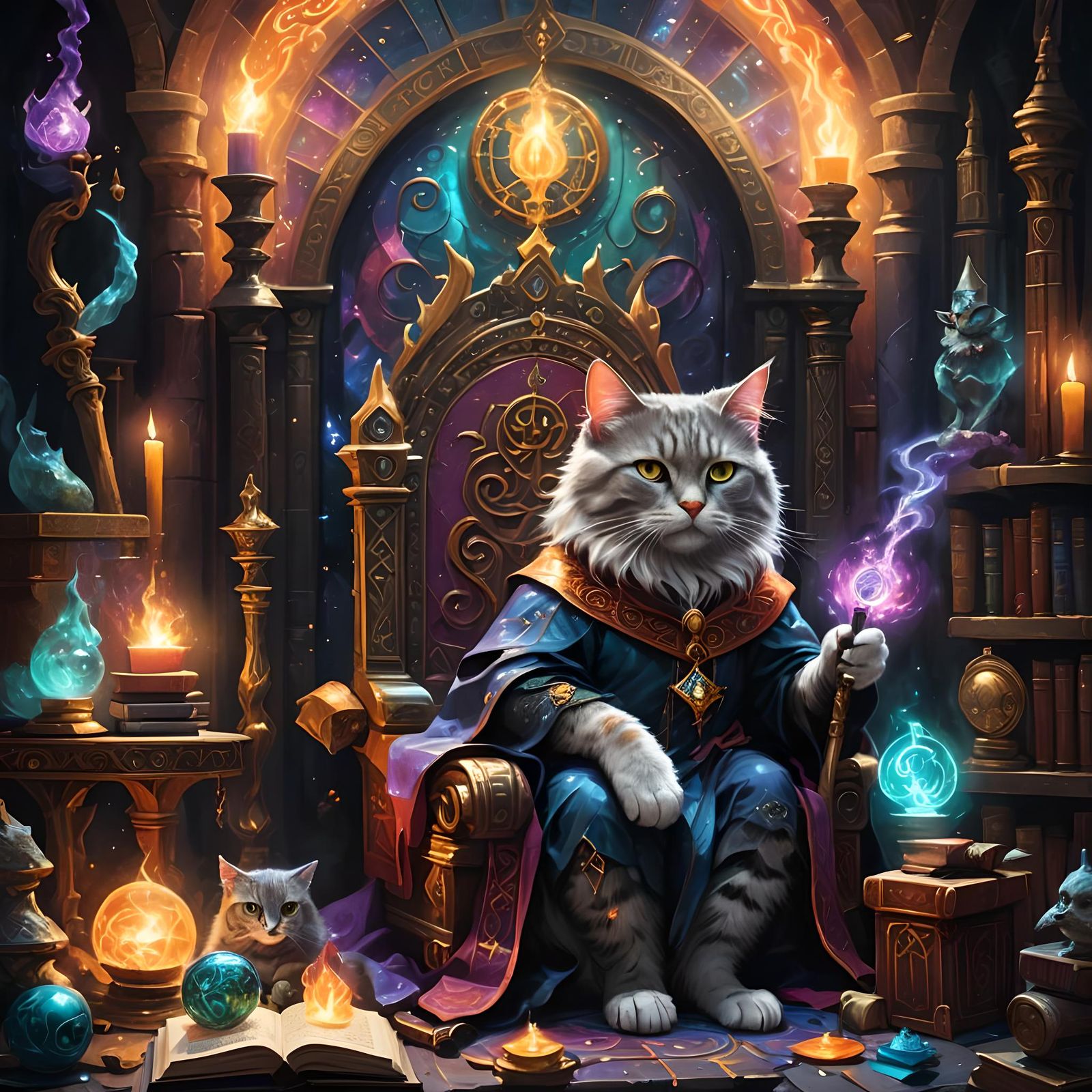 Cats Wizard in Detailed Digital Painting