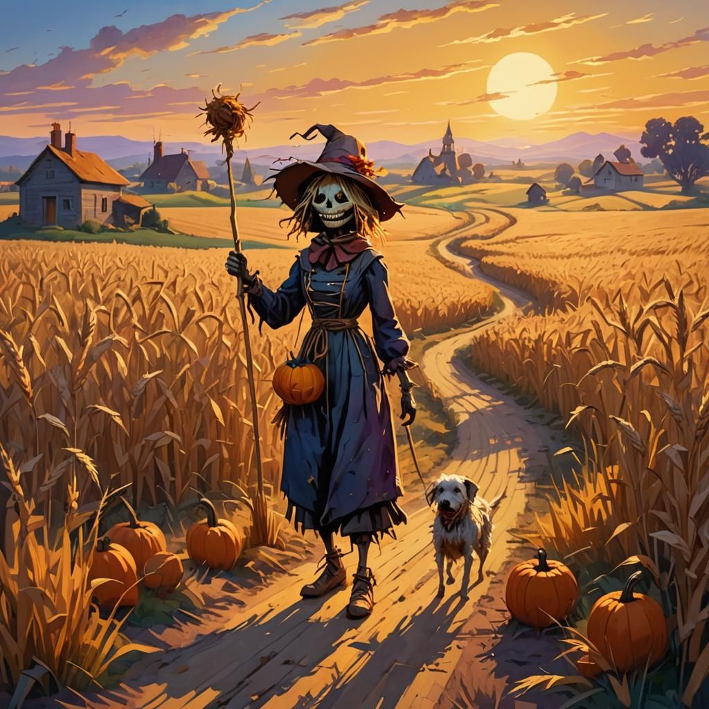 Pumpkin Head Scarecrow on Yellow Brick Road