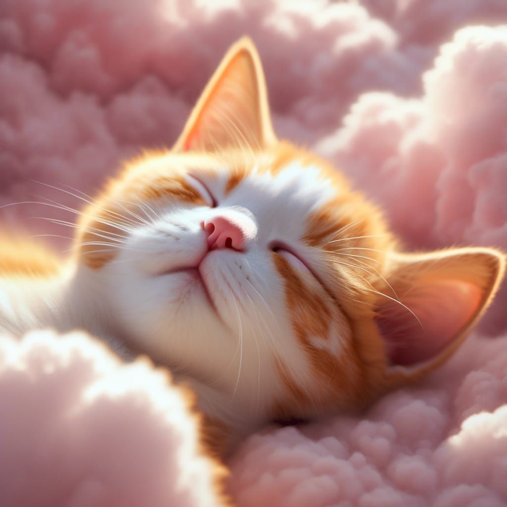 Sleeping Orange Tabby Kitten Basks in Heavenly Sunshine