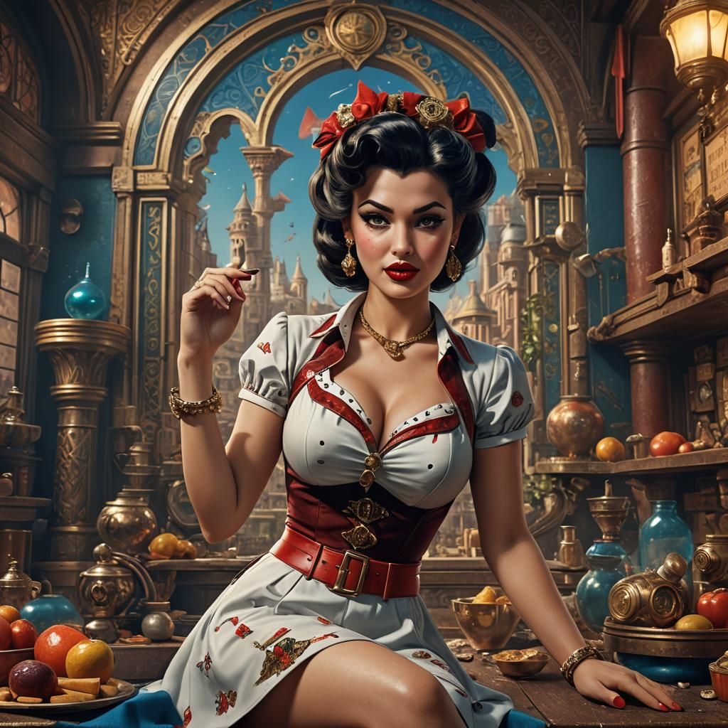 Sensual Persian Pin-Up in Hyperrealistic Style