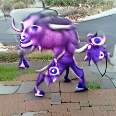 Surreal Three-Eyed Purple Humanoid Walks Forward