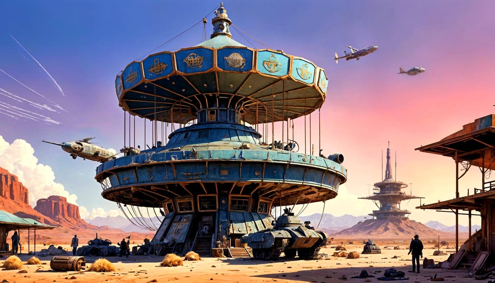 Cyberpunk Desert Outpost with Abandoned Carousel
