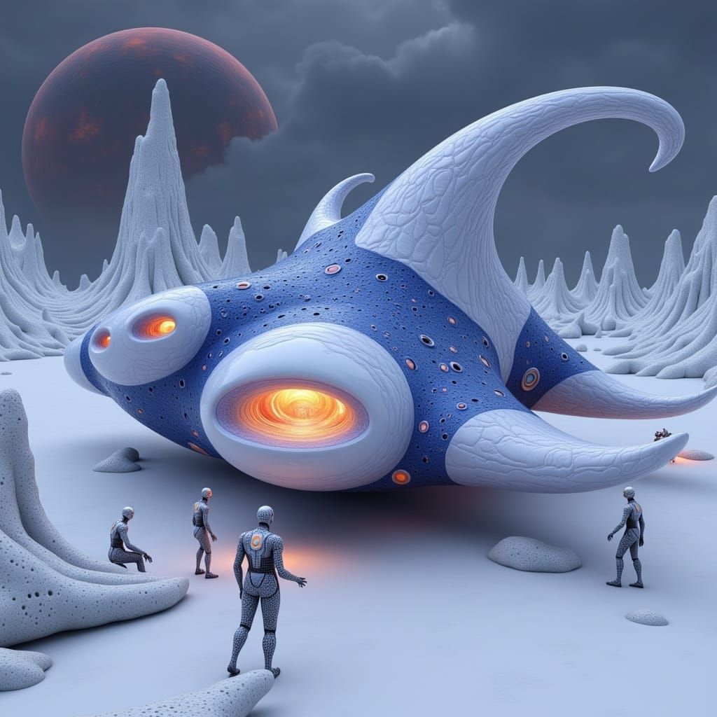 Surreal Robots Encounter Alien Life on Io in Futuristic Land...