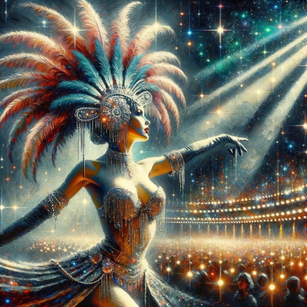 Cosmic Cabaret: Showgirl in Gouache Style