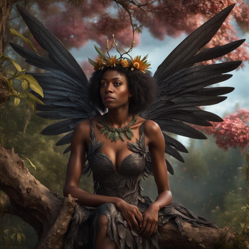 Black Woman with Tiara and Coneflower Dress