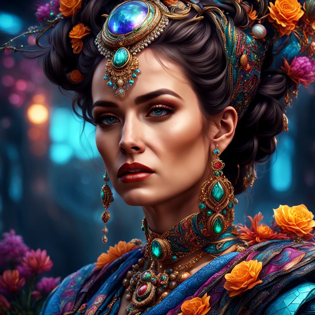 Hyperrealistic Portrait of Woman in Colorful Clothing