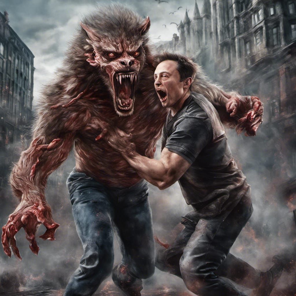 Elon Musk vs American Werewolf in London: Surreal Portrait
