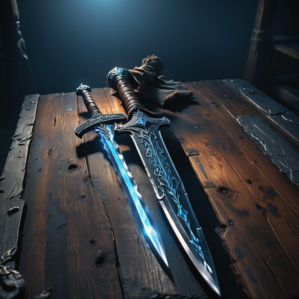 Glowing Runes Light a Medieval Sword