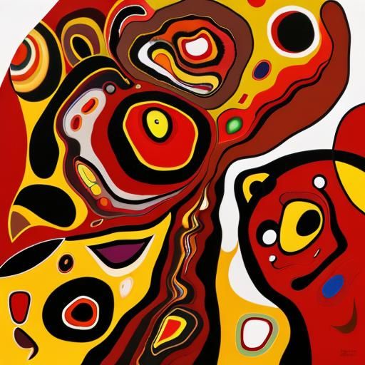 Energetic Aboriginal Painting with Abstract Faces