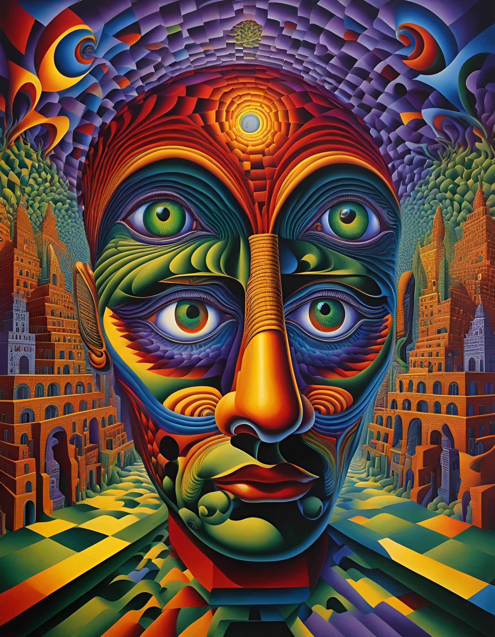 Surreal Optical Illusion with Hidden Faces