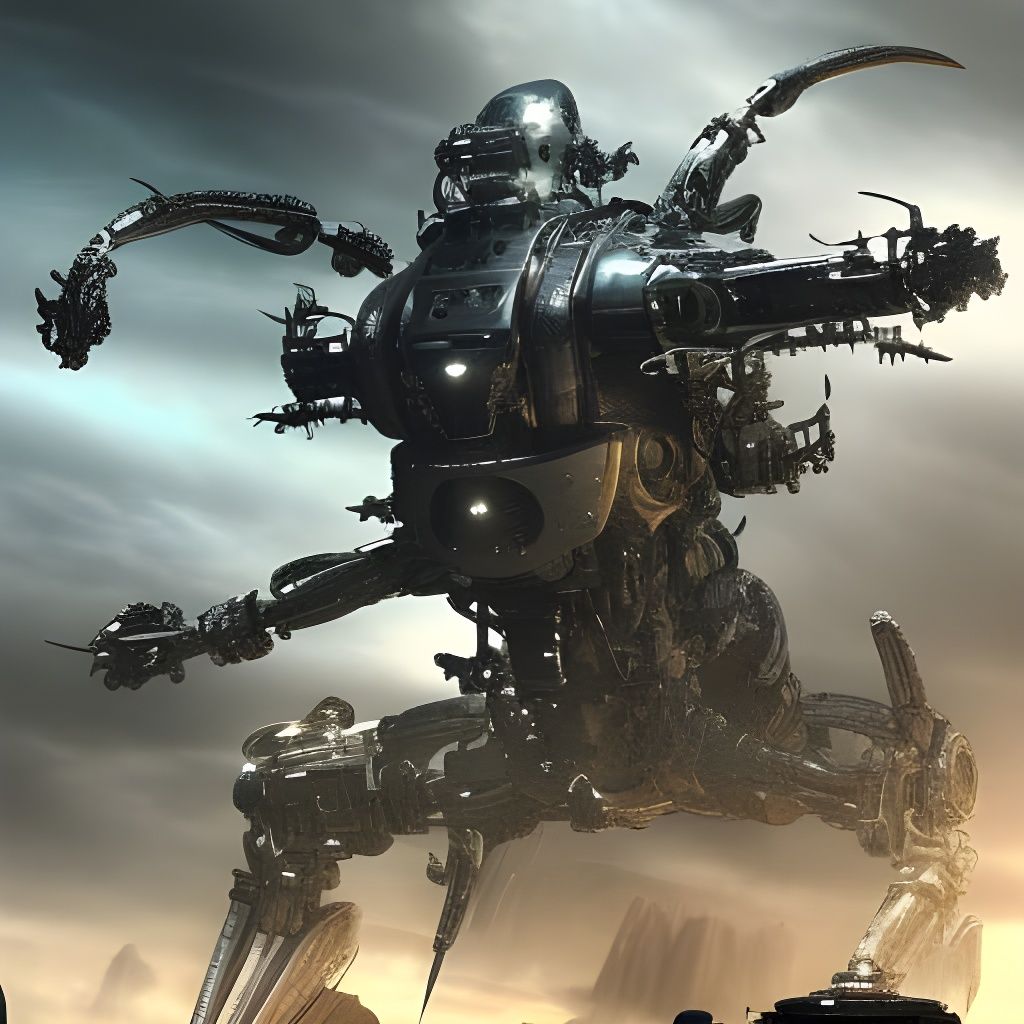 Epic Cyborg Battle: Detailed Digital Matte Painting