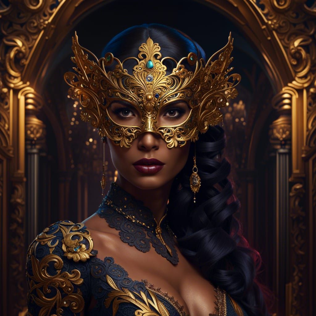 Lace Masked Woman at Masquerade Ball