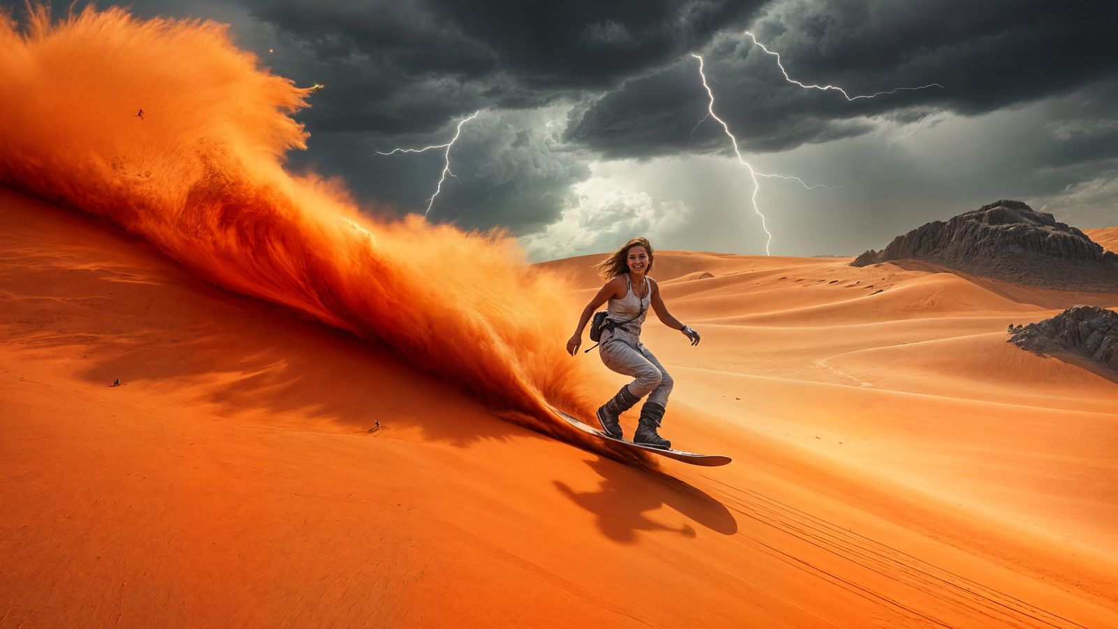 Alien Snowboarder on Red Dune, Frazetta Landscape