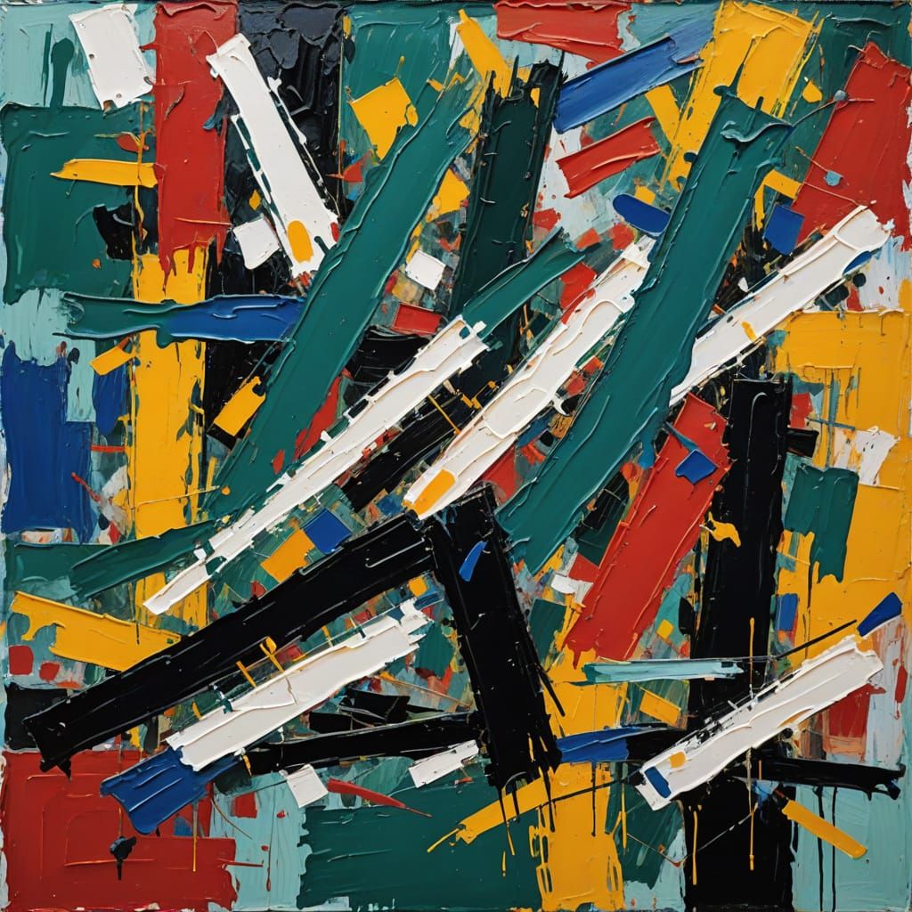 Expressionist Snowy Valley with Geometric Shapes