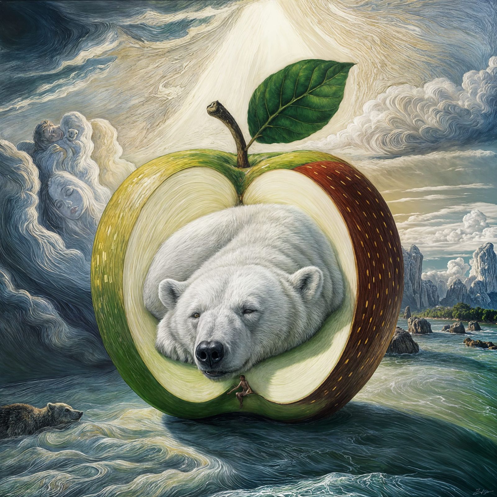 Fauvist Neo-Impressionist Double Exposure of Apple and Polar...