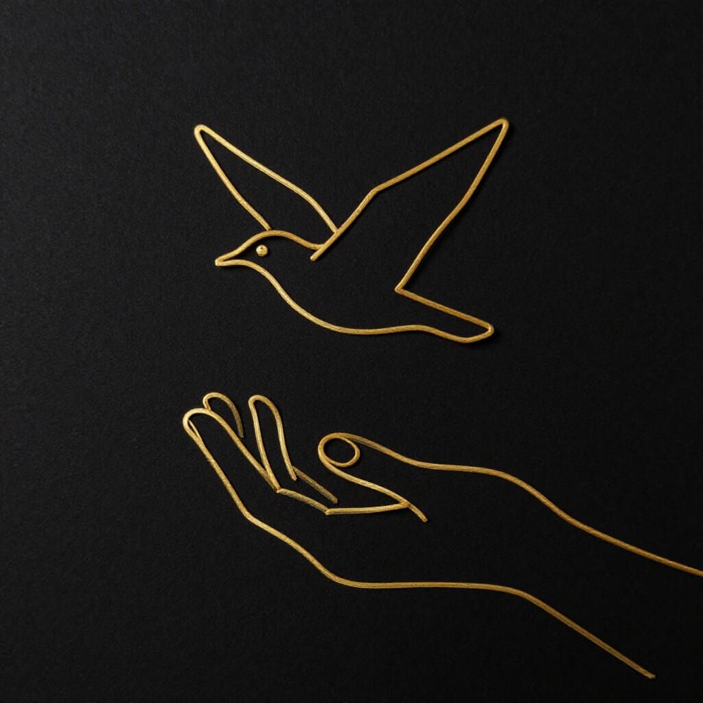 Elegant Line Art: Hand Releasing Paper Bird