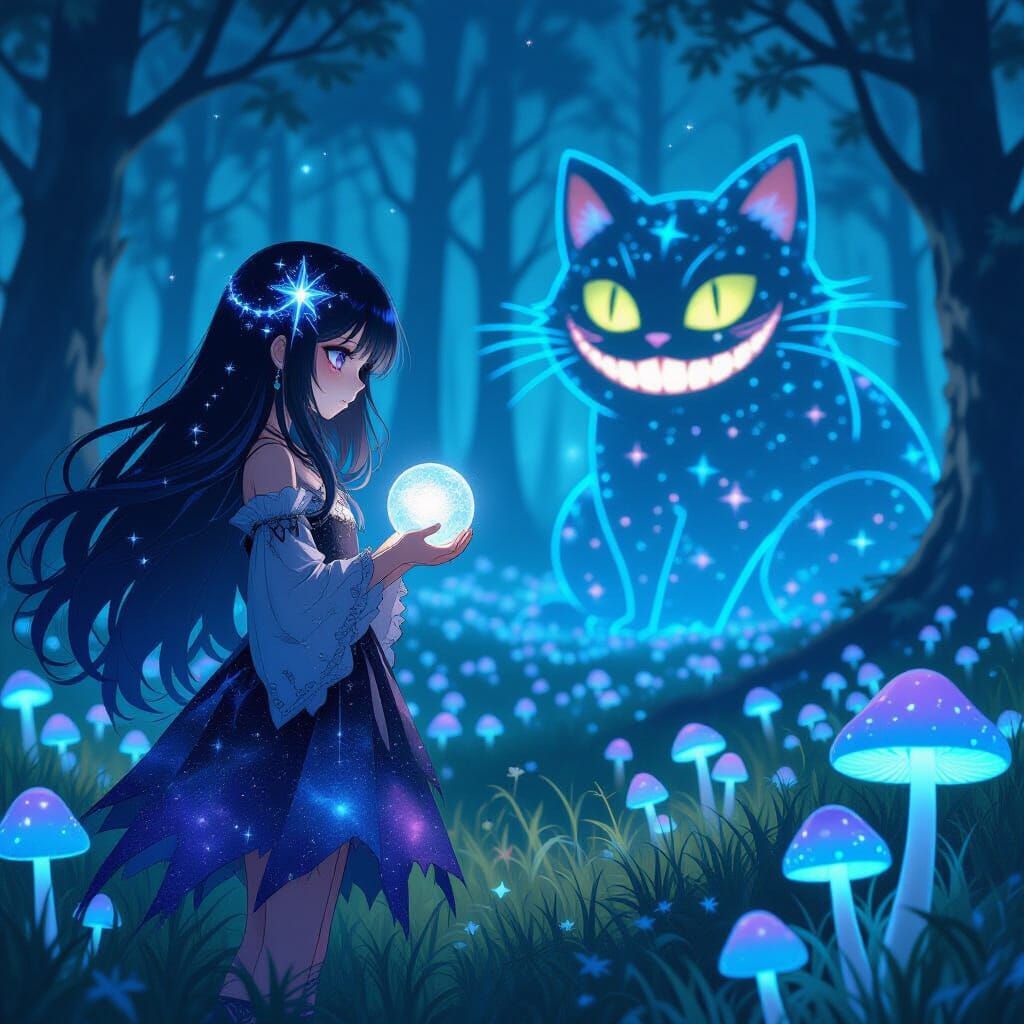 Astral Anime Girl in Enchanted Forest