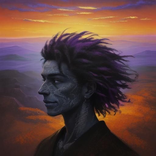 Hopeful Figure in Oil Painting Landscape at Sunset