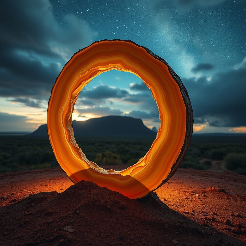 Partially Buried Agate Torus Sculpture at Dawn