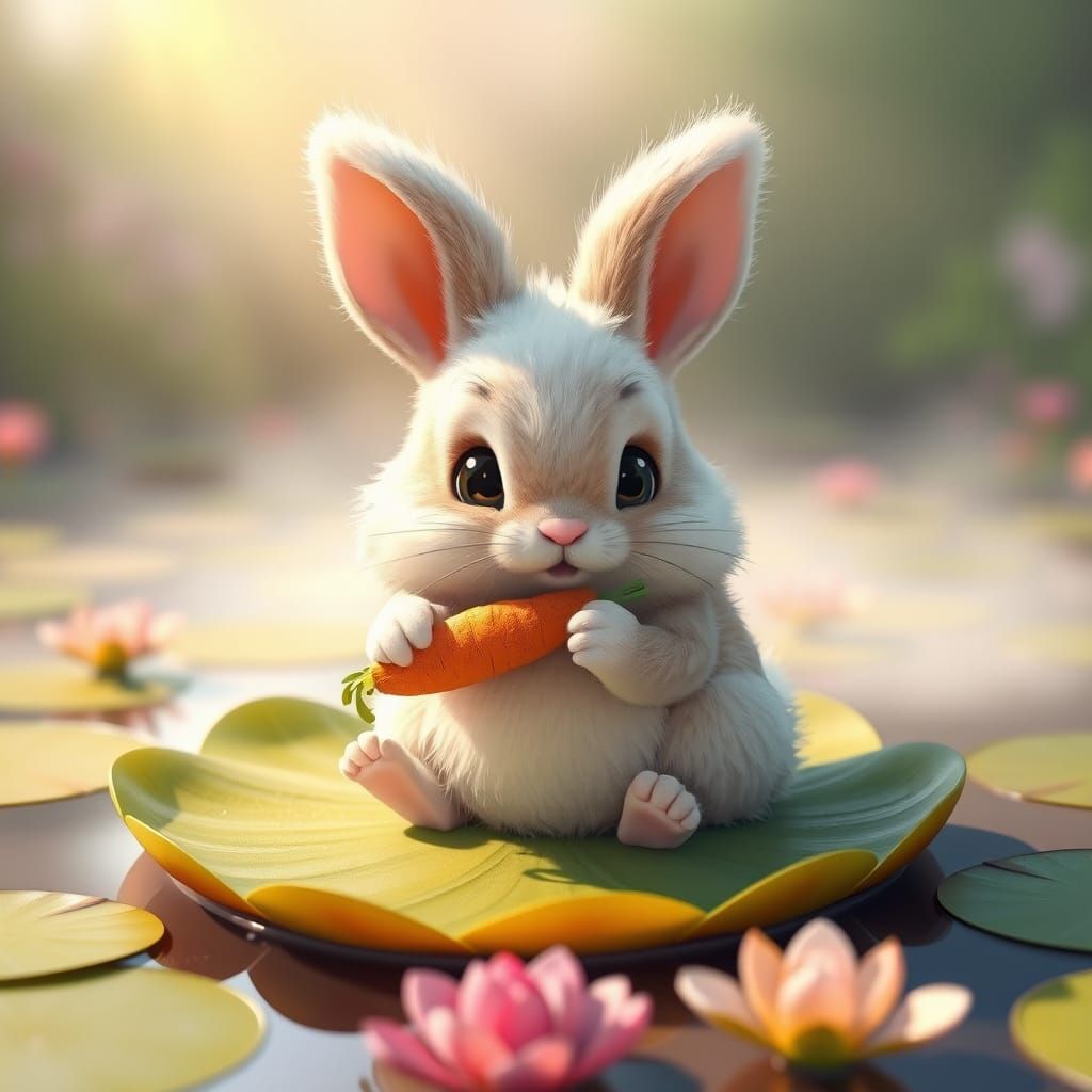 Whimsical Bunny Delights on a Lily Pad Oasis