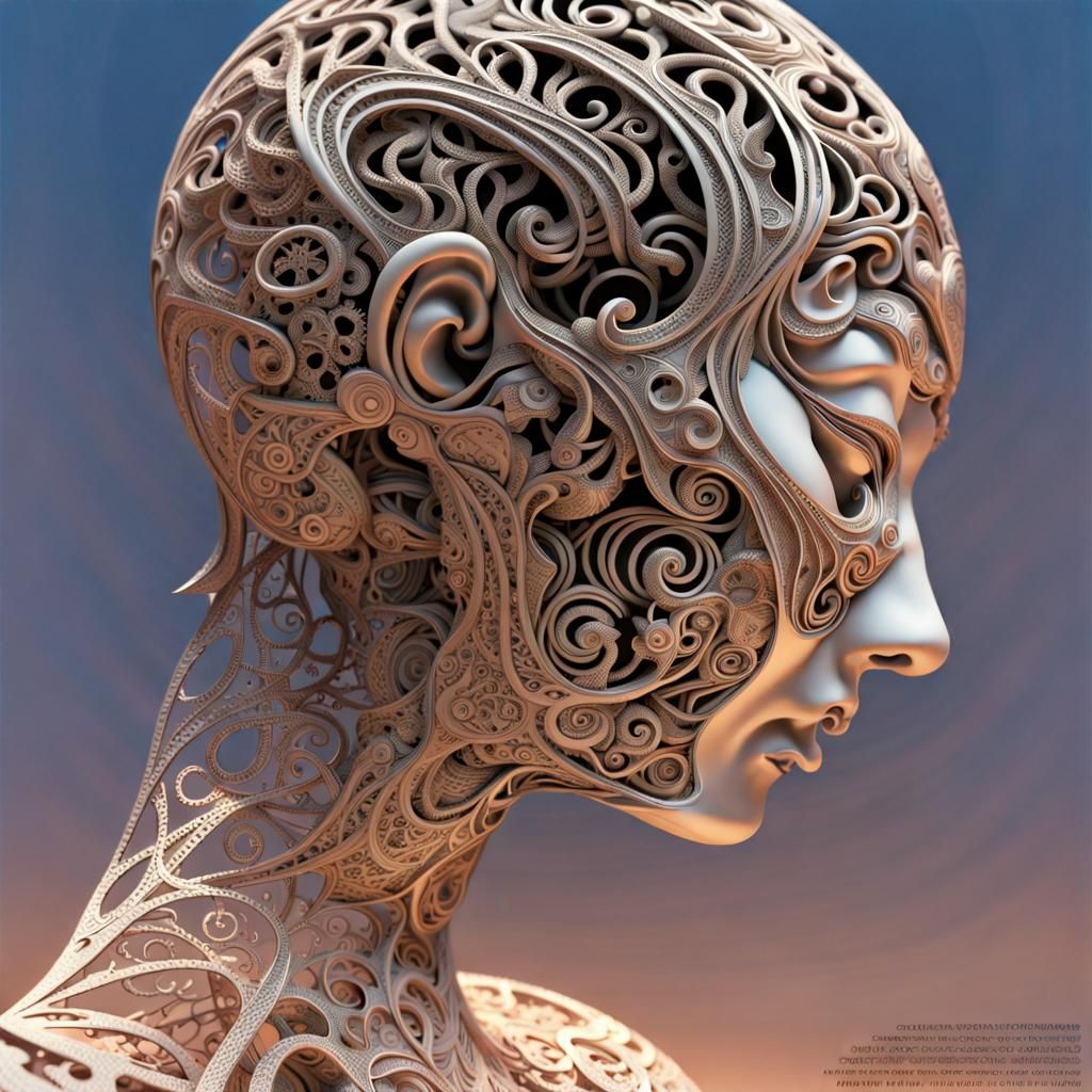 Delicate Filigree in Cybernetic Dreamscape, Digital Art