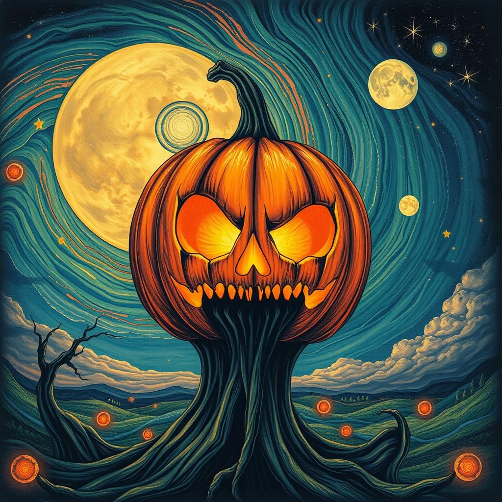 Surreal Jack O'Lantern with Moonshine Stars