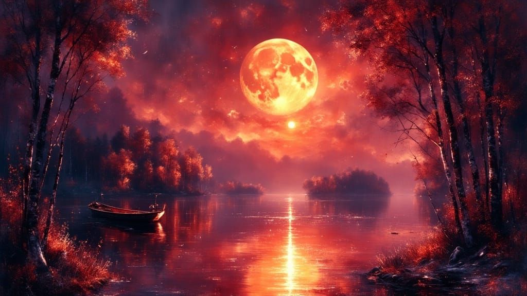 Epic Blood Moon Landscape in Ethereal Style