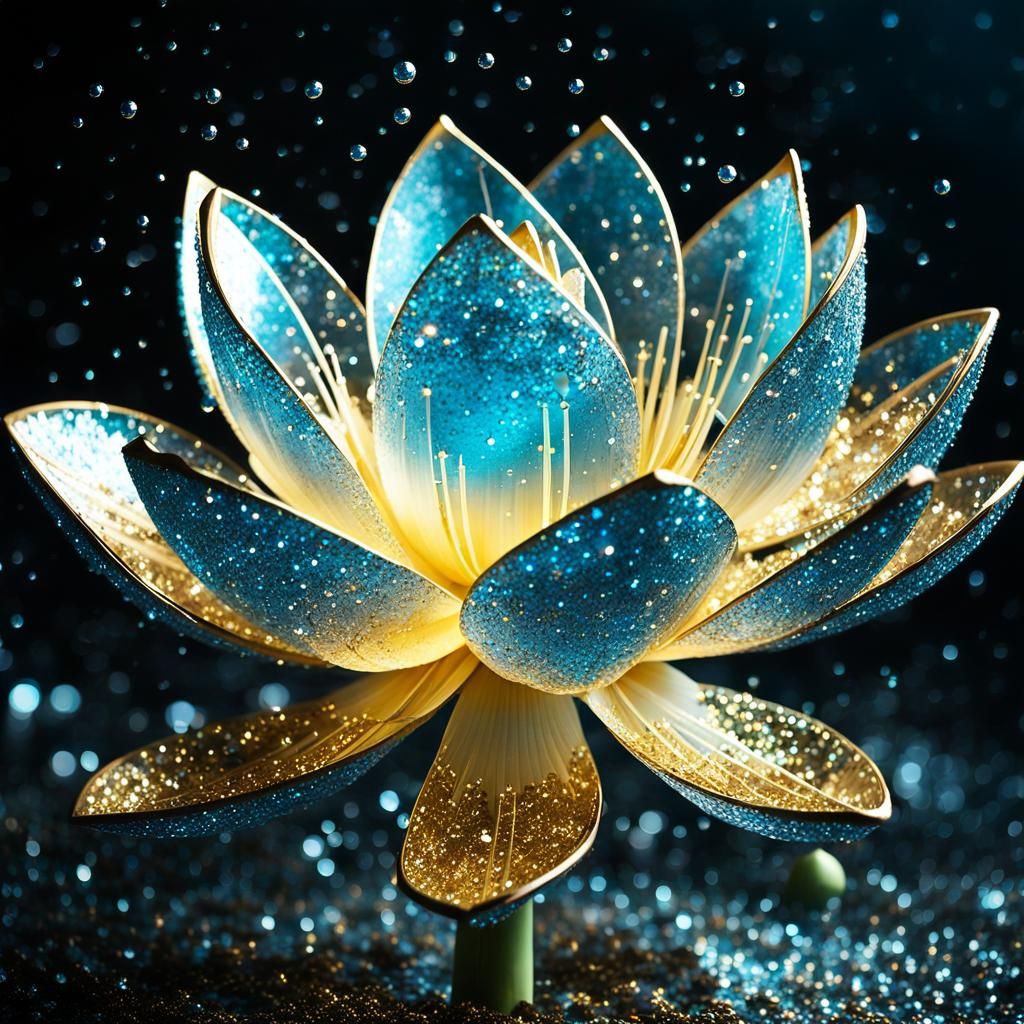 Glittering Crystal Lotus with Bioluminescent Galaxy