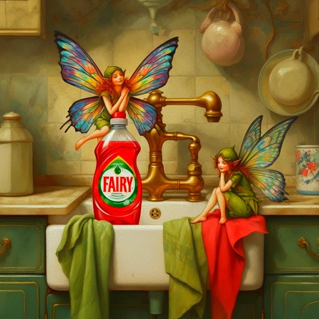 Whimsical Fairies Amidst Vintage Kitchen Elegance