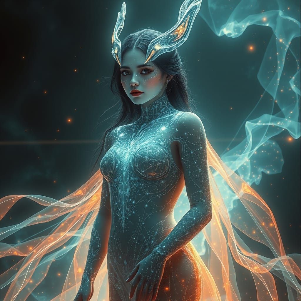 Ethereal Starlight Woman in Gothic Digital Art