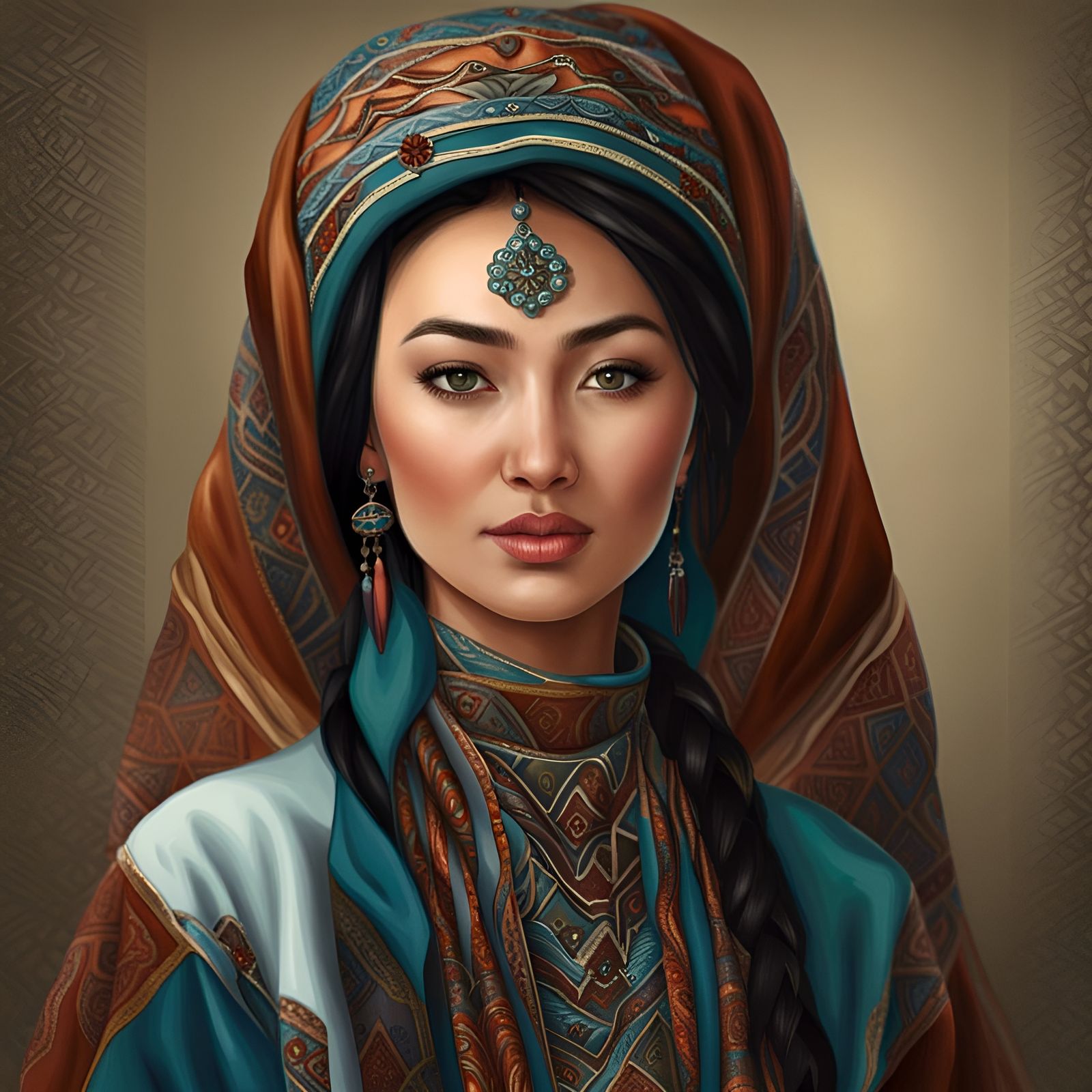 Realistic Portrait of a Beautiful Kazakh Woman