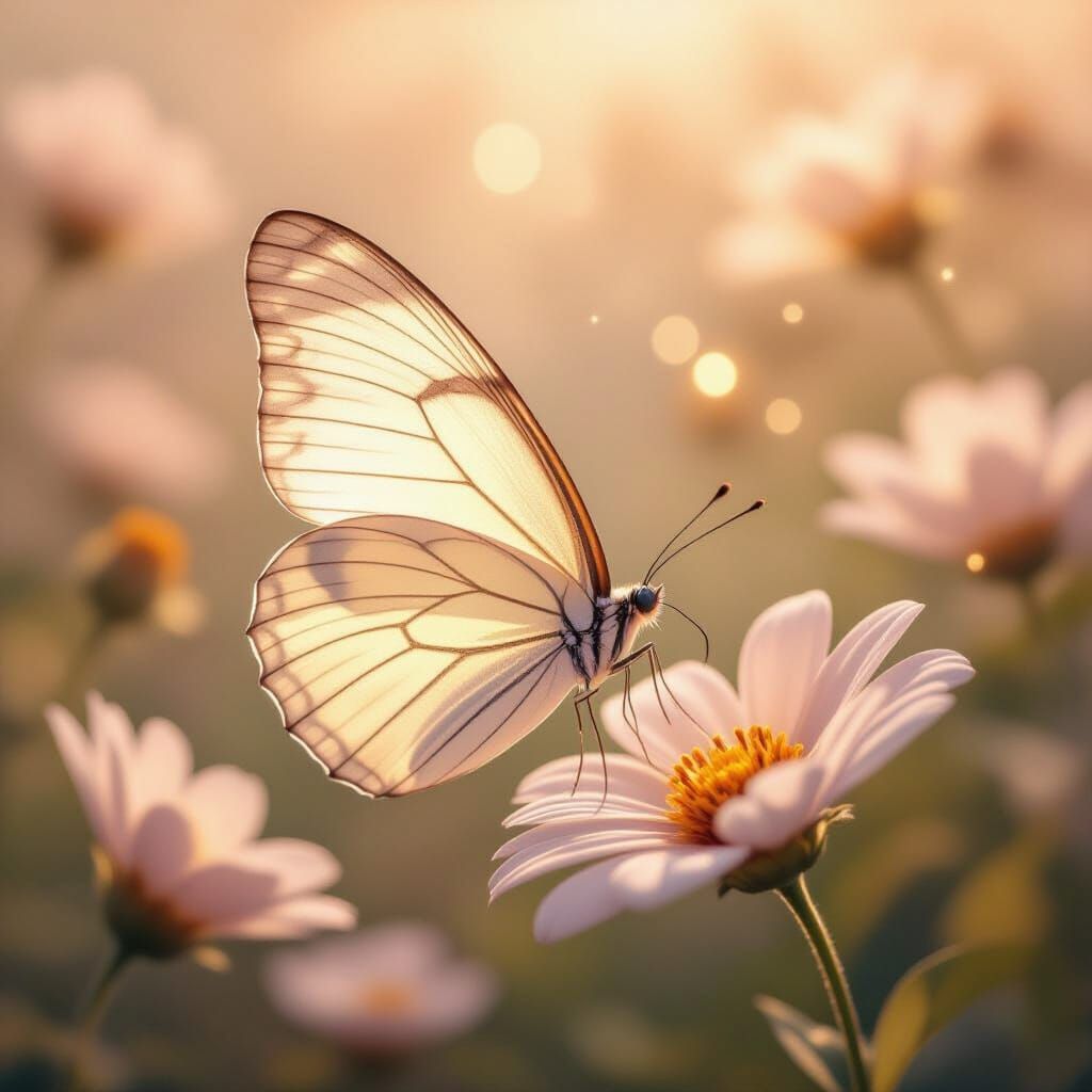 Ethereal Butterfly with Flower Petal Wings in Golden Light
