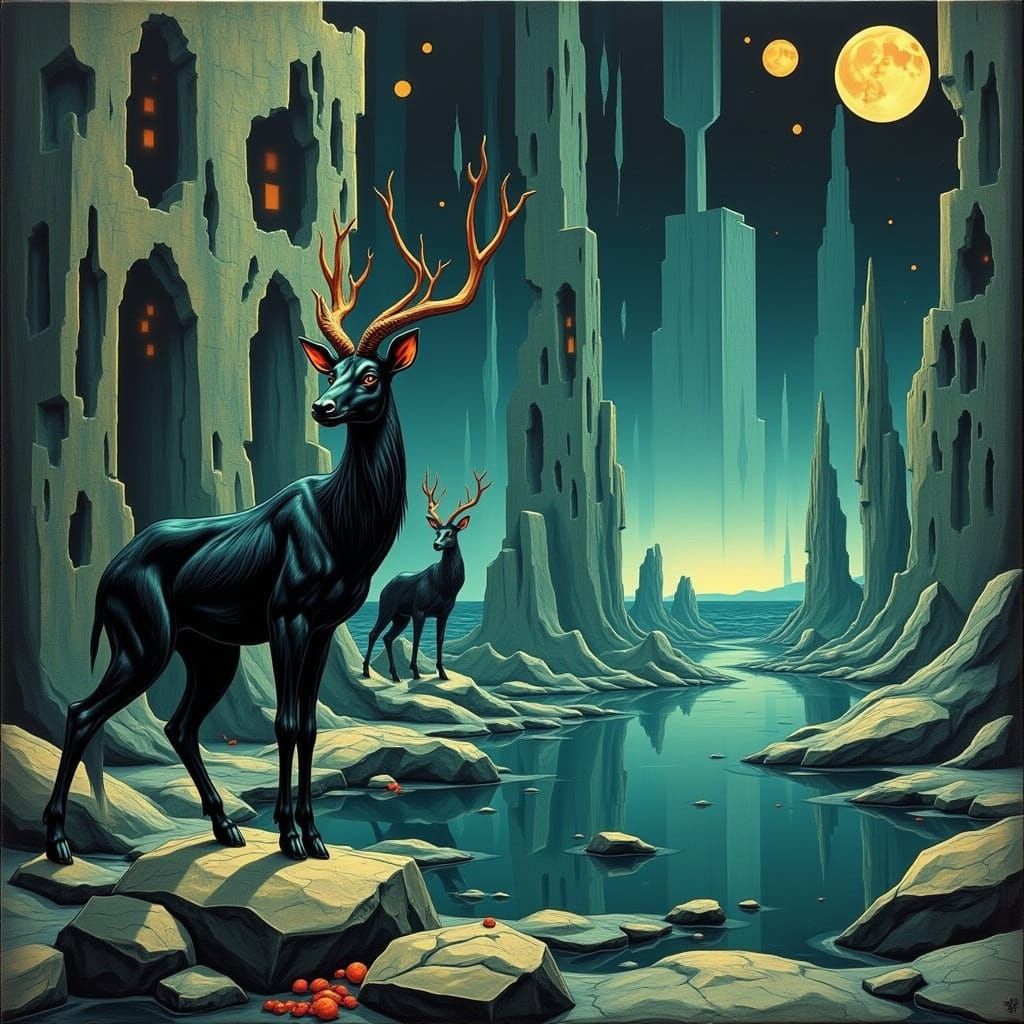 Art Deco Antelope by Reflective Pond