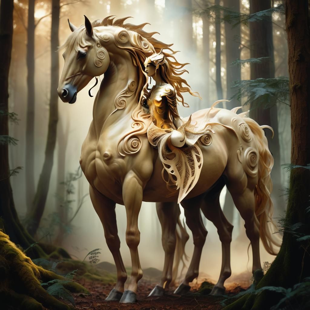Human-Horse Chimera in Mystical Forest, Dreamlike Art