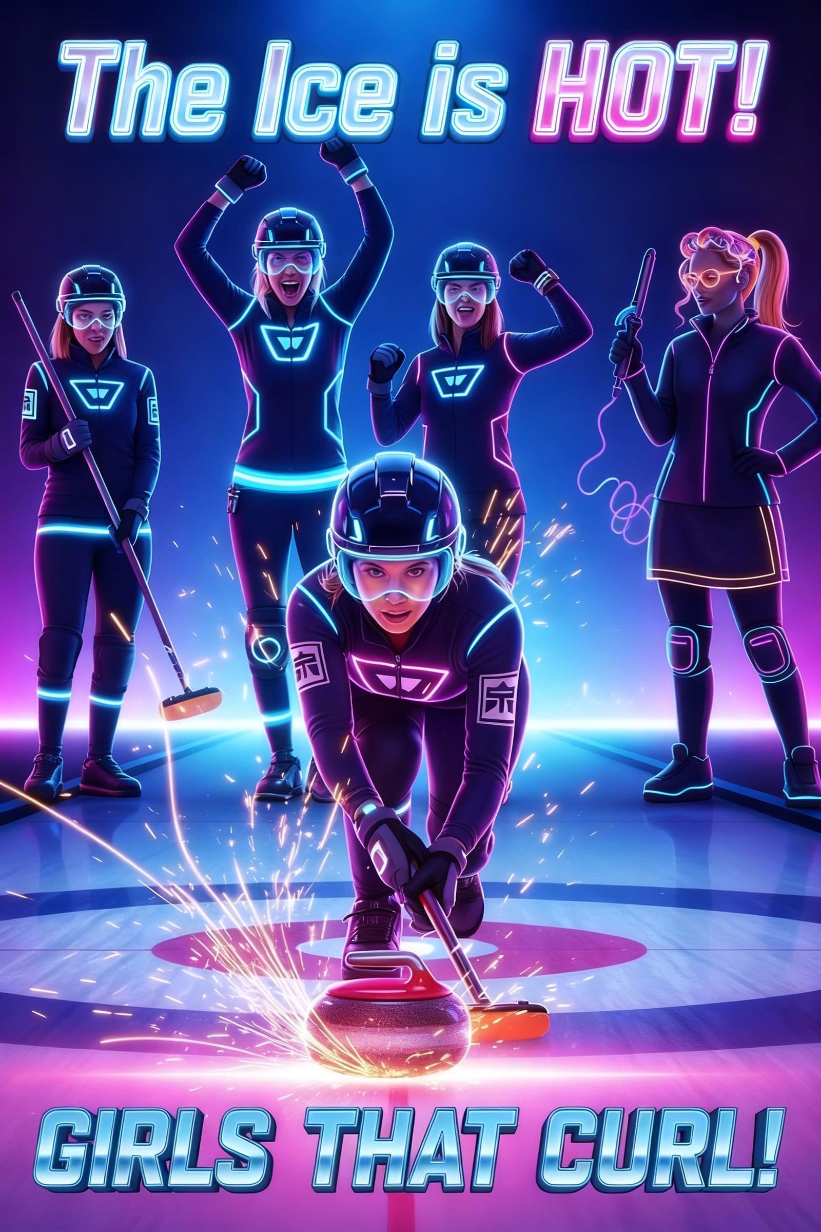 Futuristic Neon Curling Team Movie Poster