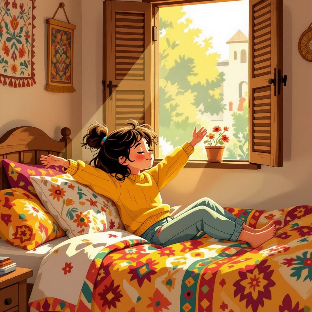 Cozy Tunisian Bedroom in Cartoon Network Style